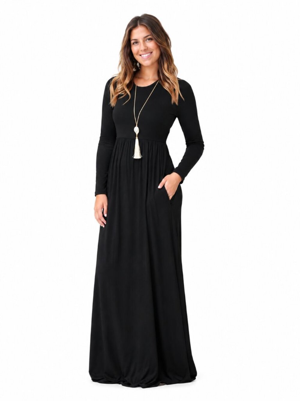 GRECERELLE Maxi Long Dress for Women Empire Waist Fall Casual Dresses